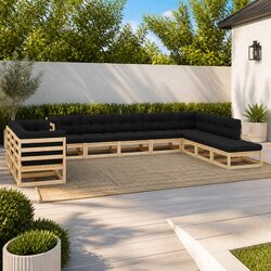 Garden Lounge Set 11 Piece Pallet Outdoor Sofa Pinewood Anthracite Cushions