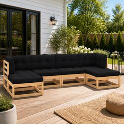 Garden Lounge Set 6 Piece Pallet Sofa Anthracite Cushions Outdoor Furniture