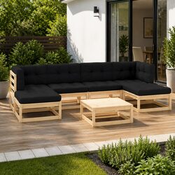 Garden Lounge Set 7 Piece Pallet Sofa Outdoor Furniture Pinewood Anthracite