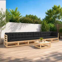 Garden Lounge Set 7 Piece Pinewood Pallet Outdoor Furniture Anthracite Cushions