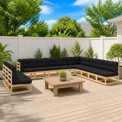 Garden Lounge Set 12 Piece Outdoor Furniture Pinewood Pallet Sofa Anthracite