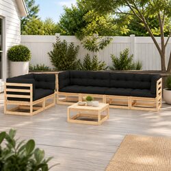 Garden Lounge Set 7 Piece Outdoor Patio Furniture Pinewood Sofa with Cushions