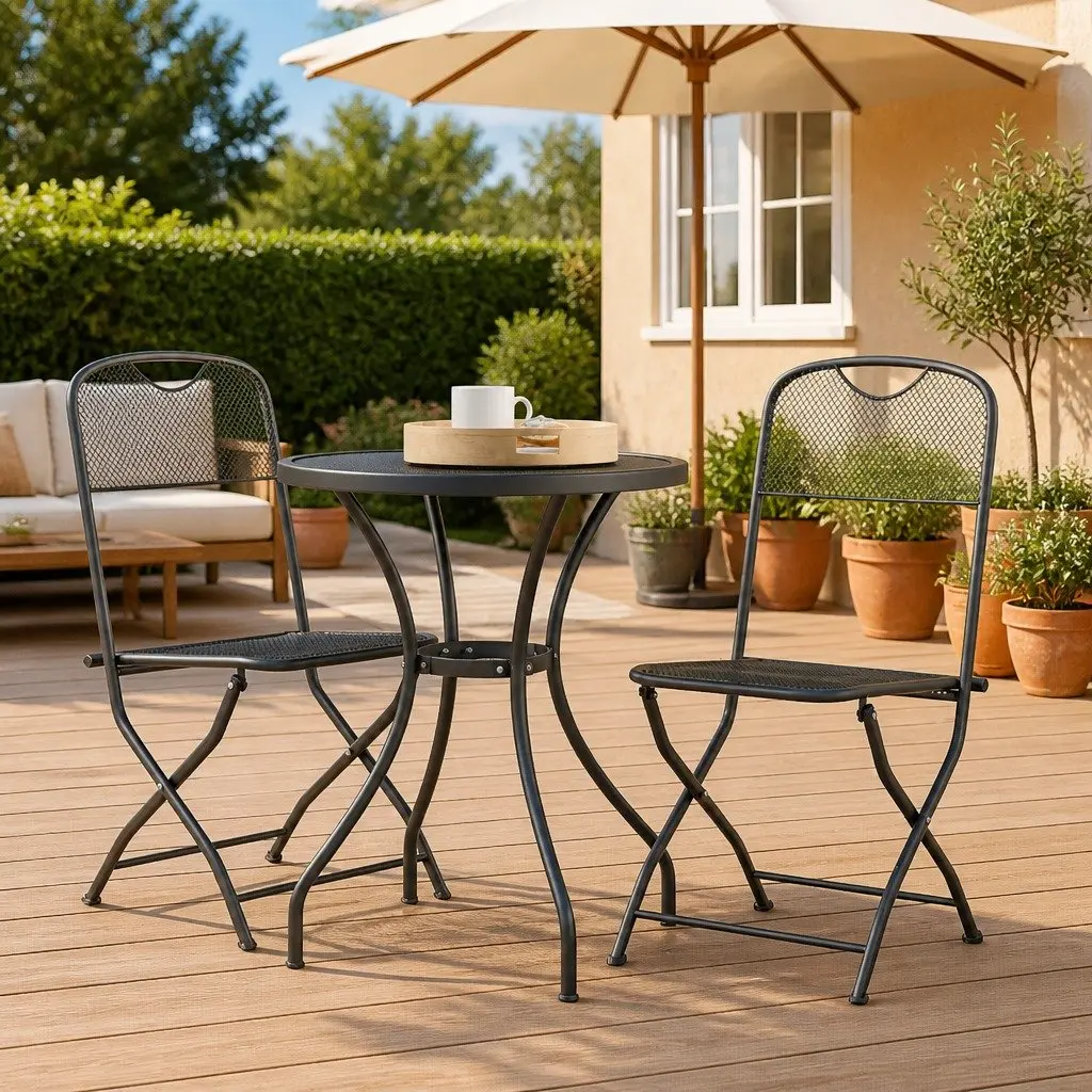 3 Piece Garden Dining Set Expanded Metal Mesh Anthracite Patio Furniture