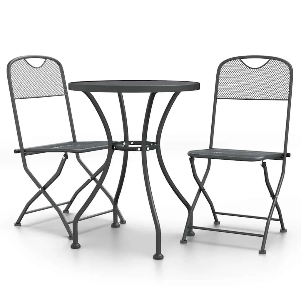 3 Piece Garden Dining Set Expanded Metal Mesh Anthracite Patio Furniture