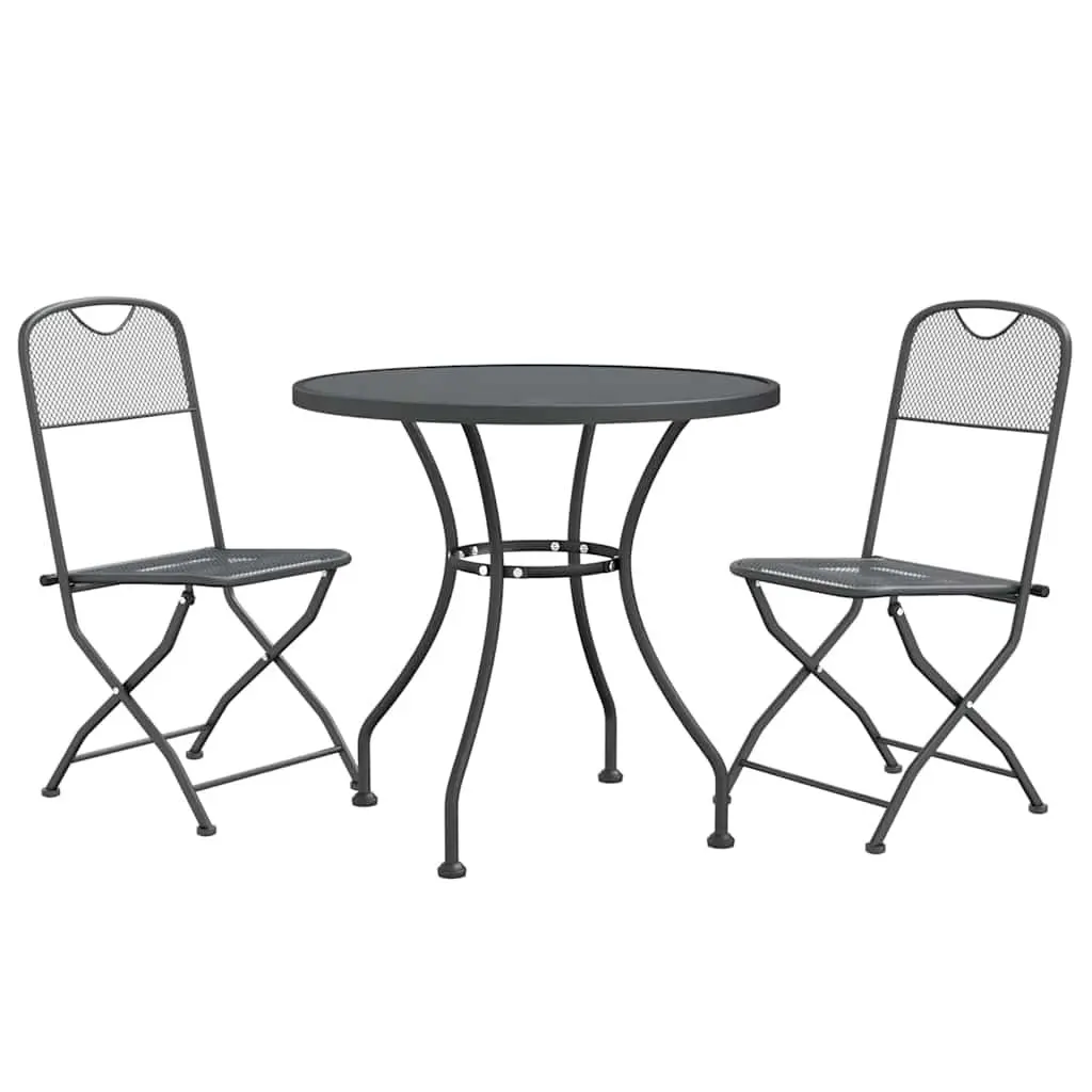 3 Piece Garden Dining Set Expanded Metal Mesh Anthracite Patio Table Chairs