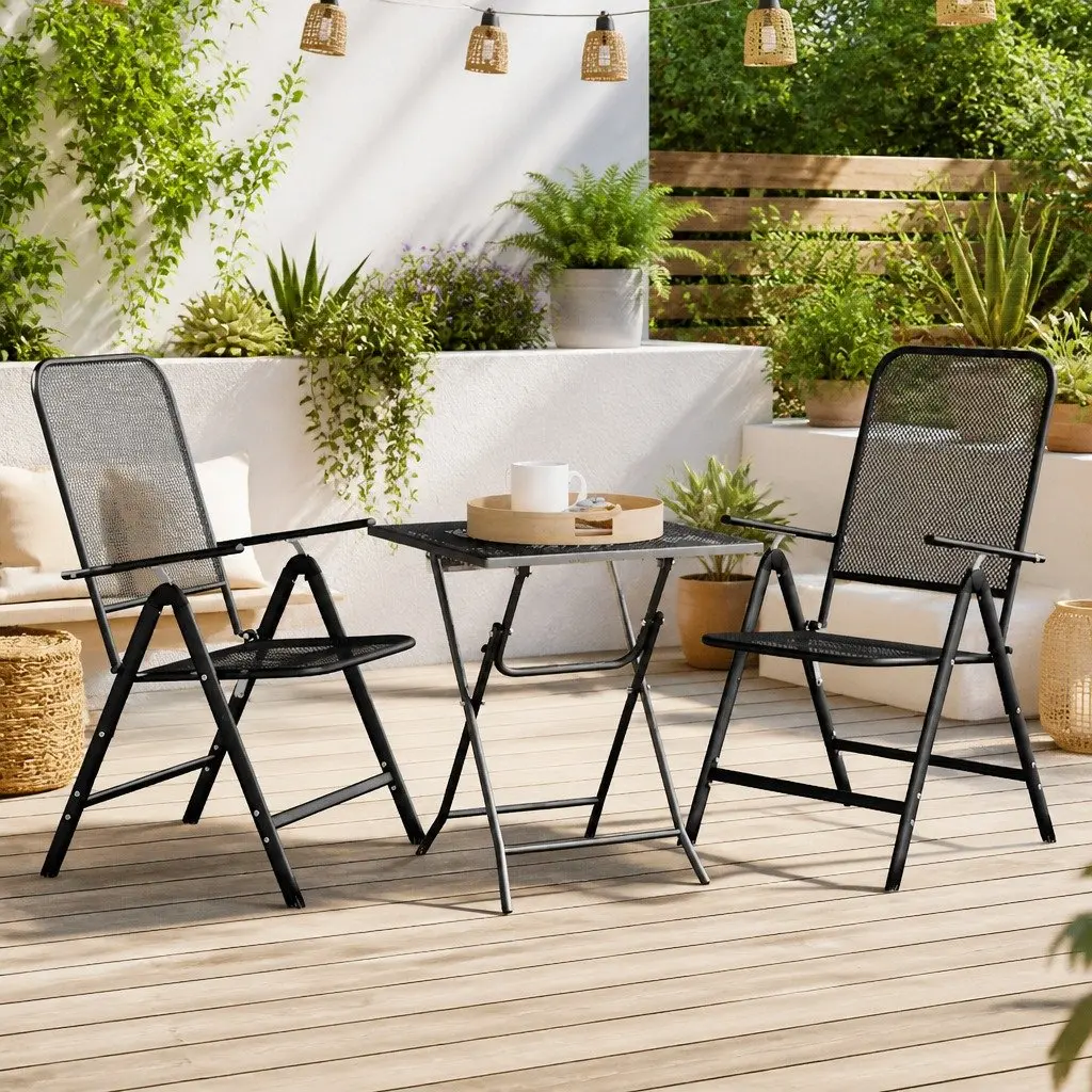 3 Piece Garden Dining Set Anthracite Expanded Metal Mesh Outdoor Furniture