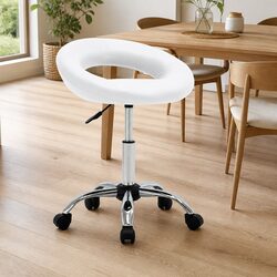 Swivel Dining Chair White Faux Leather Adjustable Height 360 Degree Rotation
