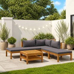 Garden Lounge Set 6 Piece Outdoor Furniture Acacia Wood Sofa Coffee Table Grey