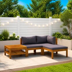 Garden Lounge Set 4 Piece Outdoor Furniture with Cushions Slatted Coffee Table