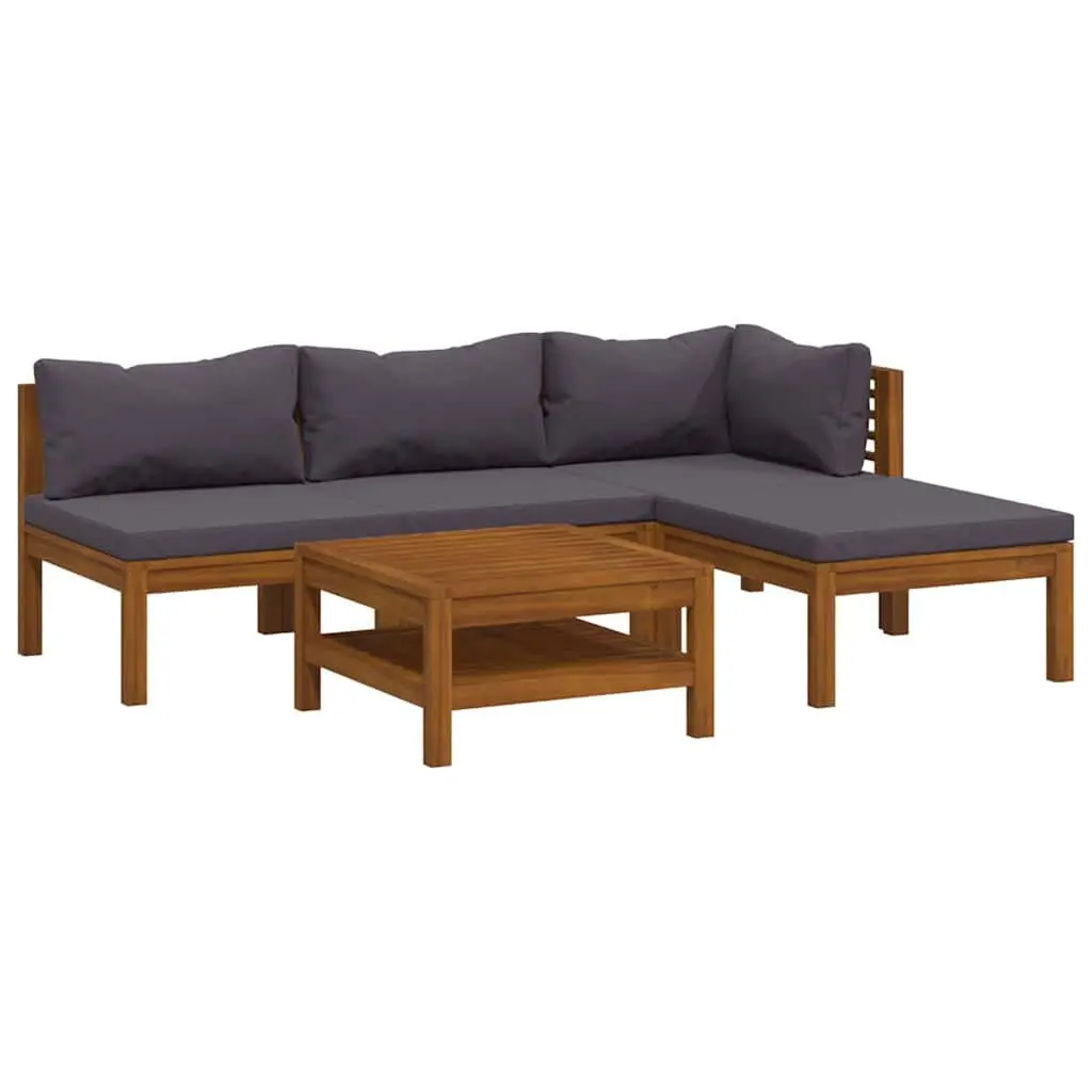 5 Piece Garden Lounge Set with Cushions Grey Acacia Wood Outdoor Furniture Patio