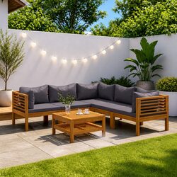 Garden Lounge Set 6 Piece Outdoor Furniture Modular Sofa with Coffee Table
