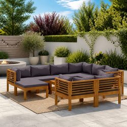 Outdoor Garden Lounge Set 10 Piece Modular Acacia Wood Sofa with Cushions