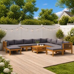 Garden Lounge Set 11 Piece Outdoor Furniture with Cushions Coffee Table Modular