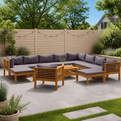 Garden Lounge Set 12 Piece Outdoor Furniture Acacia Wood Sofa with Cushions