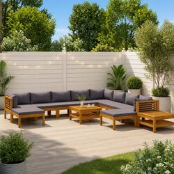 Garden Lounge Set 12 Piece Outdoor Furniture Acacia Wood Modular Sofa with