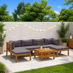 7 Piece Outdoor Garden Lounge Set Acacia Wood Modular Sofa Coffee Table Grey