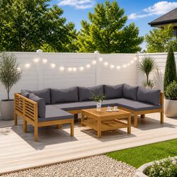 7 Piece Garden Lounge Set Outdoor Furniture Acacia Wood Frame Sofa Coffee Table