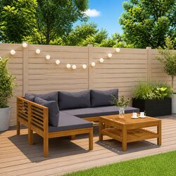 5 Piece Garden Lounge Set Outdoor Furniture Sofa Coffee Table Acacia Wood Grey