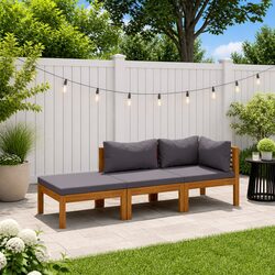 3 Piece Garden Lounge Set Outdoor Furniture Patio Sofa Coffee Table Grey Wood