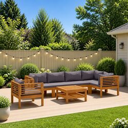 7 Piece Garden Lounge Set Outdoor Furniture Acacia Wood Frame with Cushions