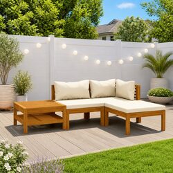4 Piece Garden Lounge Set with Cushions Coffee Table Acacia Wood Outdoor Patio