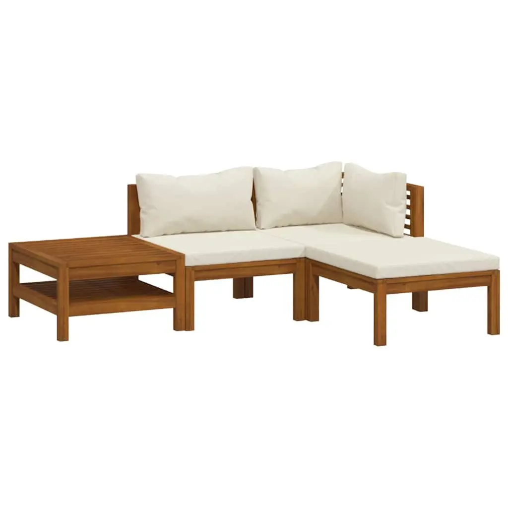 4 Piece Garden Lounge Set with Cushions Coffee Table Acacia Wood Outdoor Patio