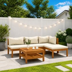 Garden Lounge Set 5 Piece Outdoor Furniture Acacia Wood Sofa with Coffee Table