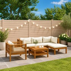 Garden Lounge Set 6 Piece Outdoor Furniture Acacia Wood Modular Patio Sofa with
