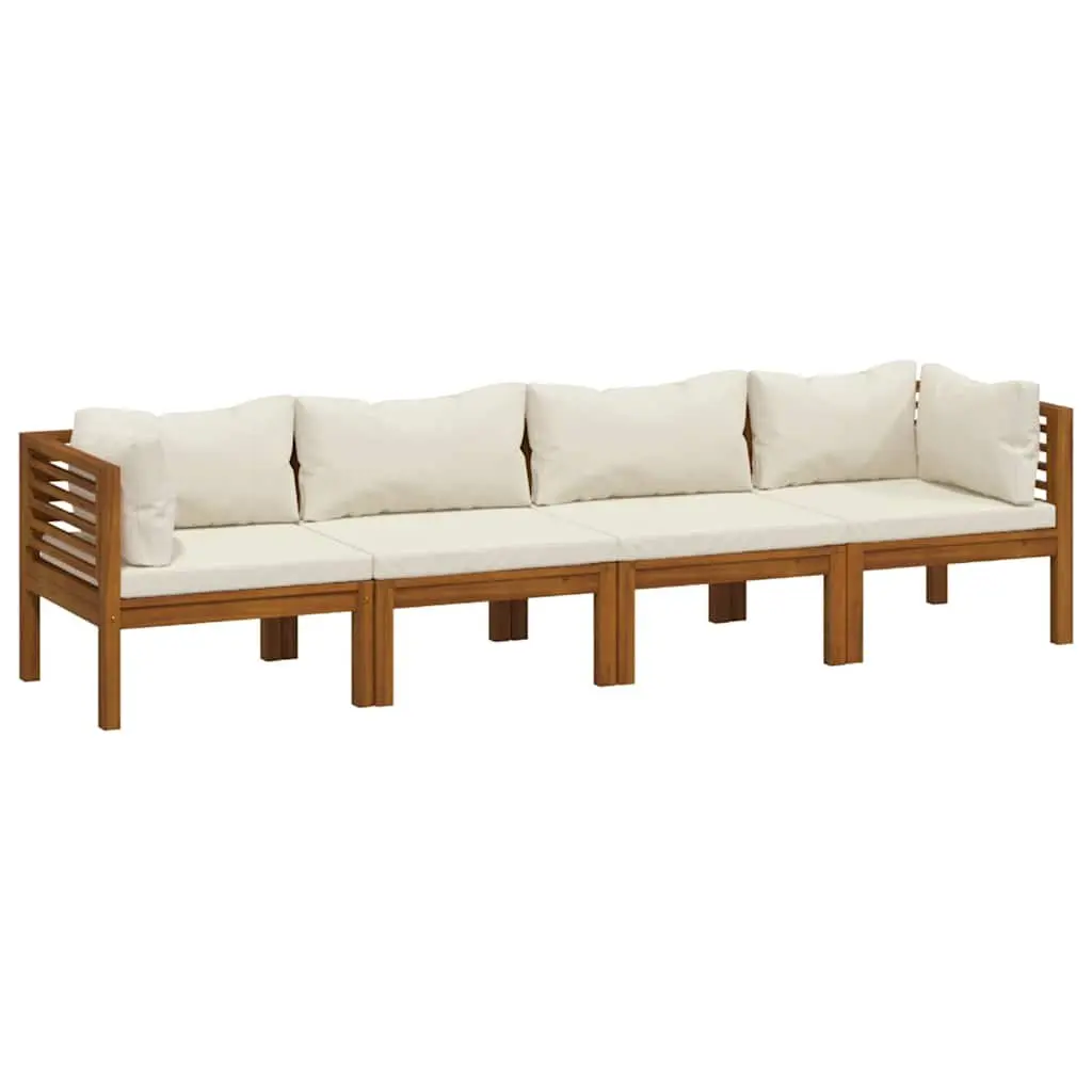 4-Seater Garden Sofa Set Outdoor Lounge Furniture Acacia Wood Cream Cushions