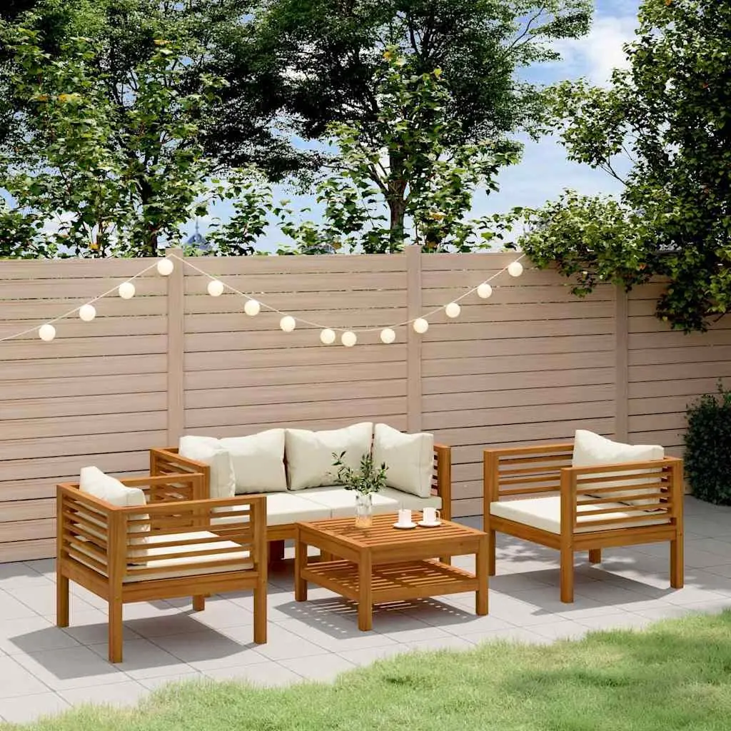 5 Piece Garden Lounge Set Outdoor Furniture Patio Sofa Coffee Table Cream
