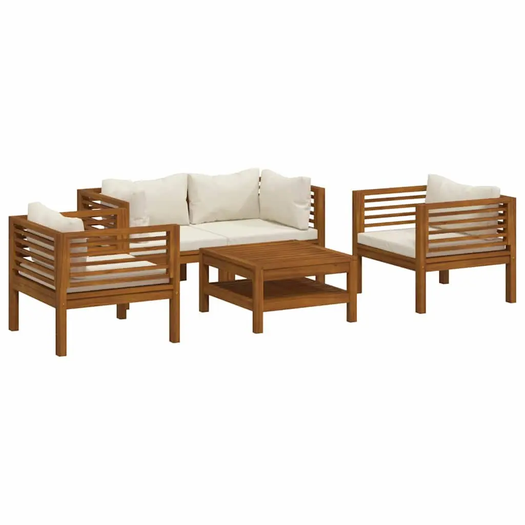 5 Piece Garden Lounge Set Outdoor Furniture Patio Sofa Coffee Table Cream