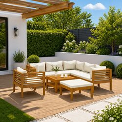 8 Piece Outdoor Garden Lounge Set Modular Sofa with Coffee Table Cream Cushions