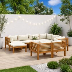 Garden Lounge Set 10 Piece Outdoor Furniture Acacia Wood Modular Sofa with