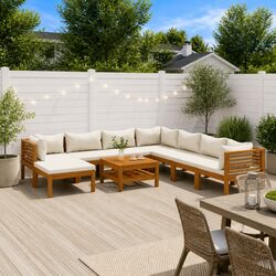 Outdoor Lounge Set 9 Piece Garden Furniture Acacia Wood Modular Sofa Cushions