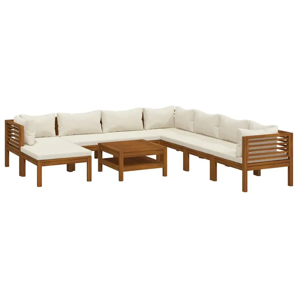 Outdoor Lounge Set 9 Piece Modular Garden Furniture Acacia Wood Cream Cushions