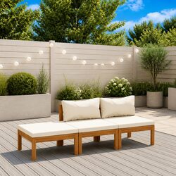 3 Piece Outdoor Lounge Set Garden Furniture Acacia Wood with Cream Cushions