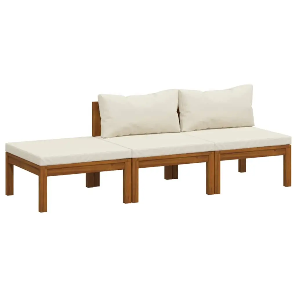 3 Piece Outdoor Lounge Set Garden Furniture Acacia Wood with Cream Cushions
