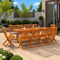 11 Piece Outdoor Dining Set Garden Table Chairs Brown Wood Patio Furniture