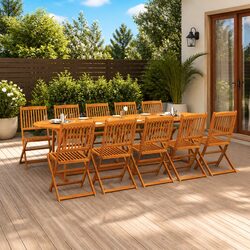 Garden Dining Set 11 Piece Outdoor Patio Furniture Solid Wood Acacia Brown