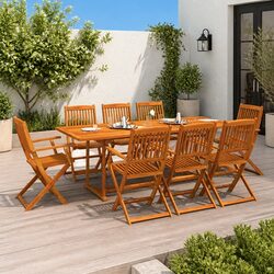 Garden Dining Set 9 Piece Outdoor Patio Table Chairs Brown Wood Furniture
