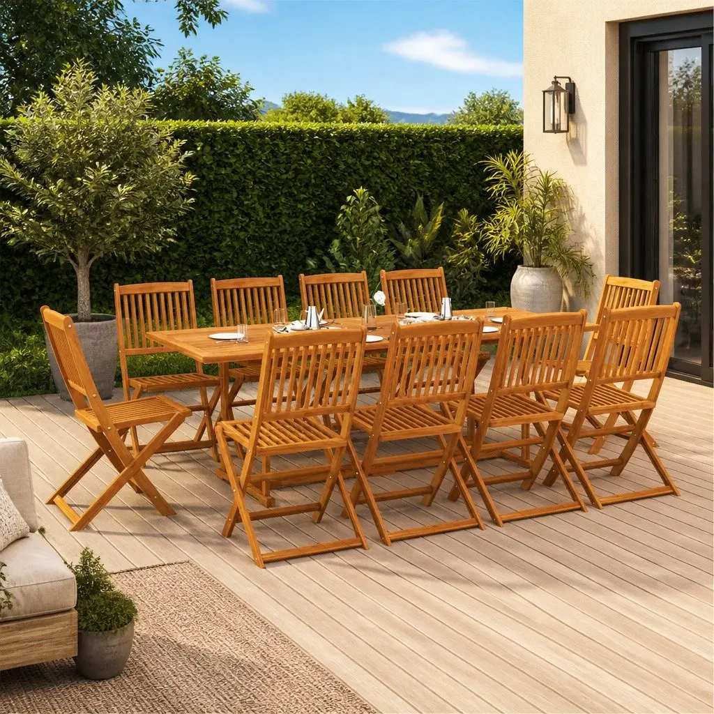 Garden Dining Set 11 Piece Outdoor Furniture Foldable Brown