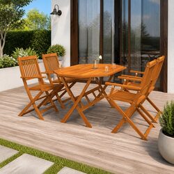 5 Piece Garden Dining Set Outdoor Patio Furniture Table Chairs Brown Wood