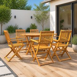 7 Piece Outdoor Garden Dining Set Wood Patio Table Chairs Foldable Compact