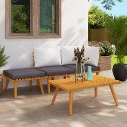 4 Piece Garden Lounge Set Brown Solid Wood Acacia Patio Furniture with Cushions