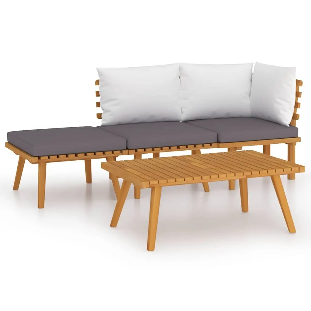 4 Piece Garden Lounge Set Solid Acacia Wood Brown with Thickly-Padded Cushions