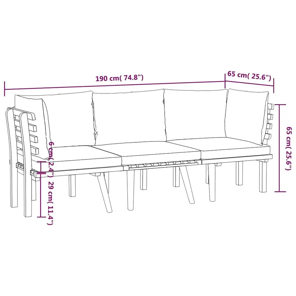 3 Piece Garden Lounge Set Outdoor Patio Furniture Solid Wood Acacia with