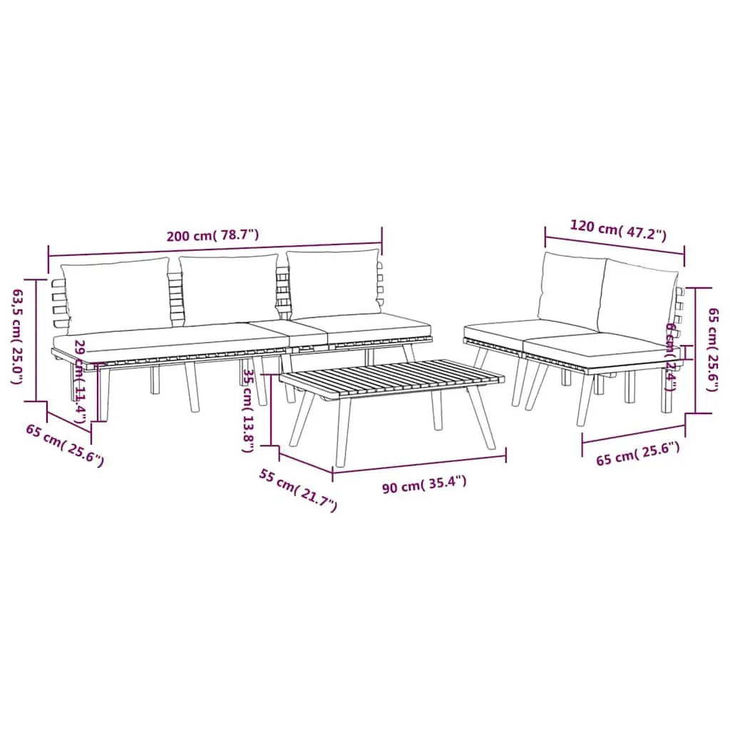 4 Piece Garden Lounge Set Solid Acacia Wood Outdoor Patio Furniture with