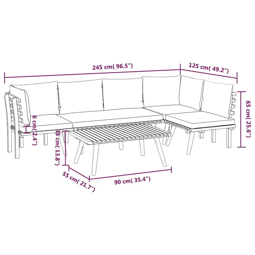 5 Piece Garden Lounge Set Solid Acacia Wood Outdoor Patio Furniture Brown