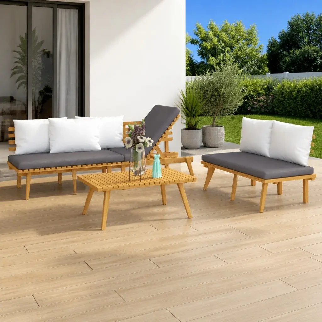3 Piece Garden Lounge Set Solid Acacia Wood Outdoor Furniture with Cushions Brown