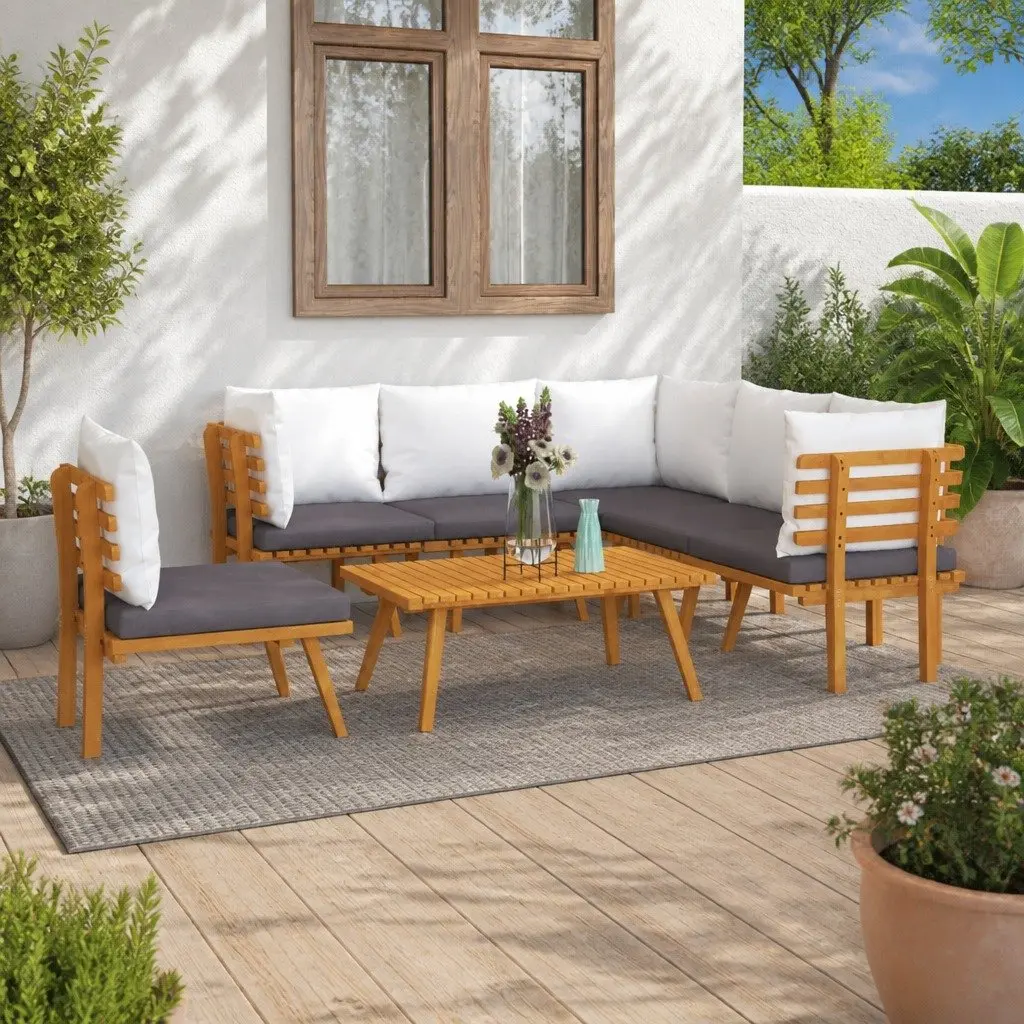 7 Piece Garden Lounge Set Solid Acacia Wood Weather Resistant Brown with Cushions
